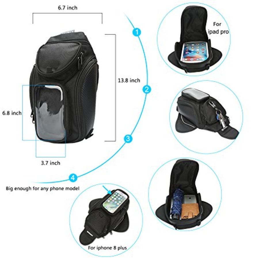Motorcycle Tank Bag, Water Res - Magnetic Tank Bag reseña y precio